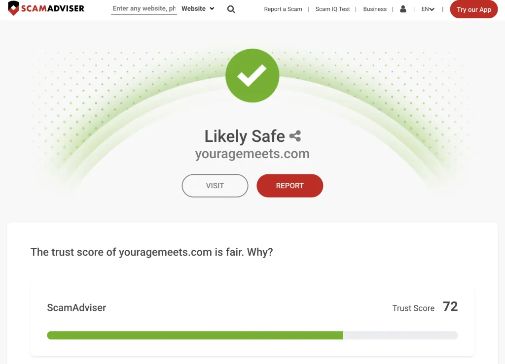 YourAgeMeets ScamAdviser Review